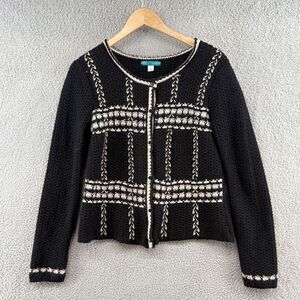 Pim + Larkin wool blend cardigan black cream granny chunky knit cottage core M